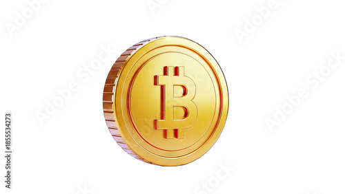 3D Golden Bitcoin Coin on transparent background