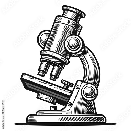 “Vintage Microscope Illustration Scientific Laboratory Line Art Vector”