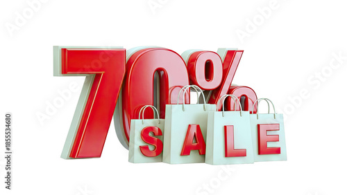 3D 70% Sale with Shopping Bags on transparent background
