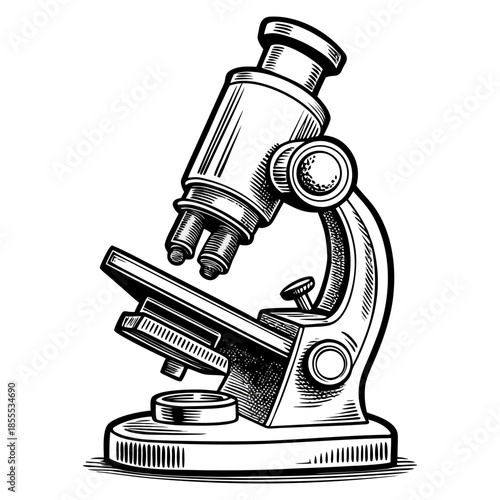 “Vintage Microscope Illustration Scientific Laboratory Line Art Vector”