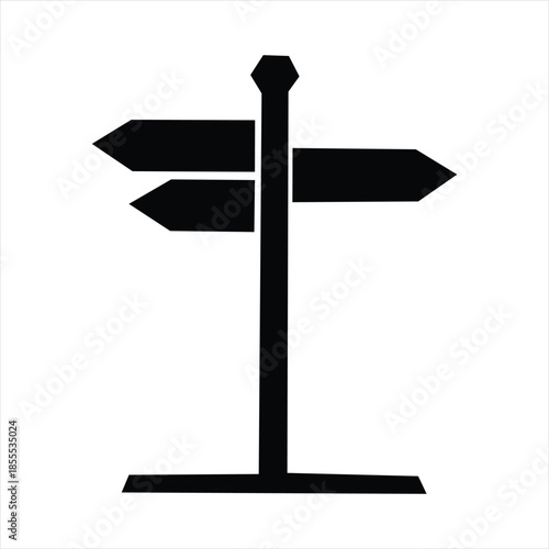 Direction Signpost Icon with Two Arrow Signs Navigation Wayfinding Road Symbol Silhouette