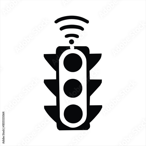 Smart Traffic Light Icon with Wireless Signal Intelligent Transportation System Silhouette