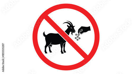 Black and white prohibition symbol showing that feeding goats by hand is not allowed