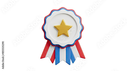 3D Gold Star Ribbon Award on transparent background