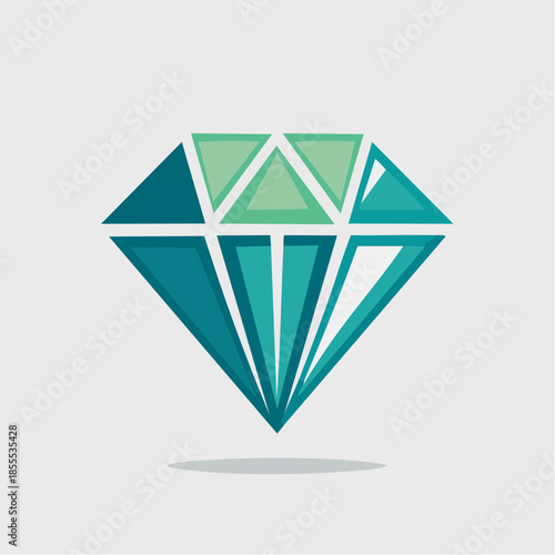 Stylized diamond illustration with teal and green facets on a light background.