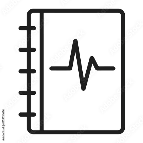 Black vector of notebook with steady heartbeat line, discipline in education