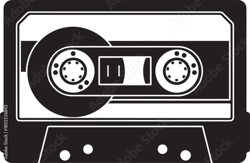 Vintage music Cassette tape silhouette vector black on a white background