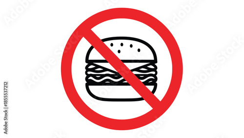 Simple line art prohibition icon indicating no hamburgers or fast food allowed