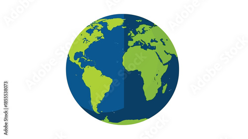 Stylized illustration of planet earth with green continents and blue oceans