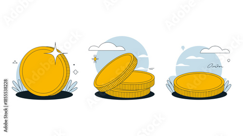 A collection of shiny golden coins symbolizing financial concepts and wealth