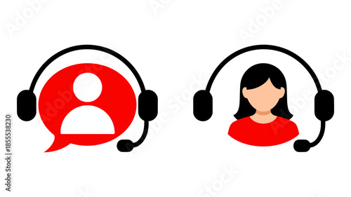 Customer support communication icons featuring a chat symbol and a female representative