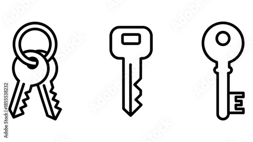 Three different types of black line art key icons representing security and access