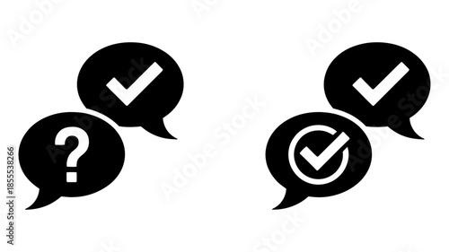 Question mark and checkmark icons representing conversation flow and decision making
