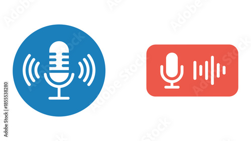 Two voice recording icons in blue and red, symbolizing sound capture and audio functionality.