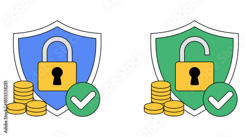 Visual illustration comparing financial security with a locked padlock and successful access with an open padlock