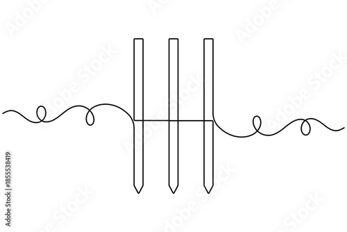 International cricket stump icon continuous one line drawing on white background minimalist sport equipment symbol outline vector illustration