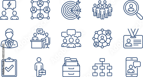 Human Resources Icon Set for Team Management Business Networking Recruitment Strategy Corporate Leadership Career Development Professional Communication Workforce Planning