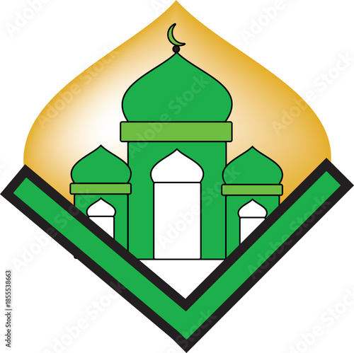 Green Mosque Icon with Islamic Symbolism and Architectural Design