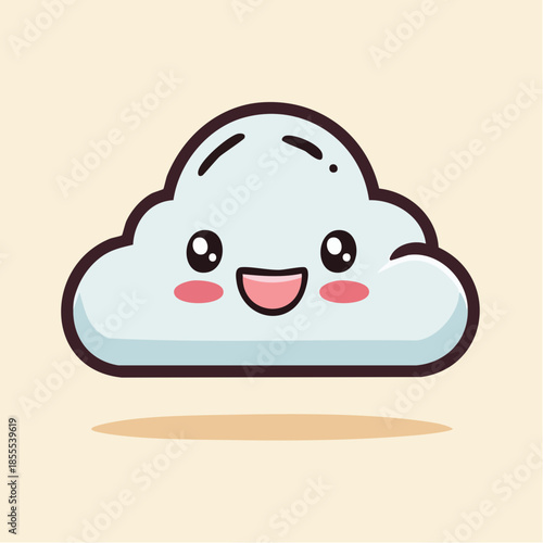 Cute cartoon cloud with a smiling face and rosy cheeks on a beige background.