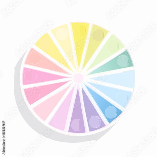 Pastel colored circle with triangular sections, resembling a color wheel or a decorative element.