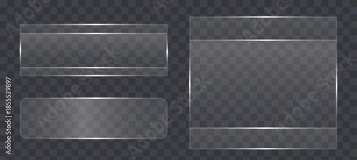 Light frame liquid glass, glass panel set for mobile and web app, tech board frame in futuristic style. HUD element interface, vector illustration. black and white boxes