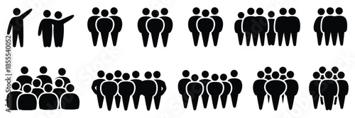 Group people number icon set, featuring user avatars, team symbols, community illustrations, numeric identifiers, social network icons, organizational charts, and vector design templates for business 