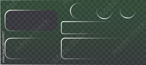 Liquid glass button interface, light frame banner set, glass panel set for mobile and web app, tech board frame in futuristic style.black and white button