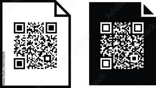 Minimalist black and white document file icons with QR codes for digital scanning, information access, and paperless office data.
