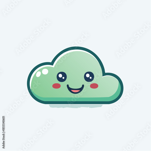 A cute, cartoon-style green cloud with a happy face and rosy cheeks, isolated on a white background.
