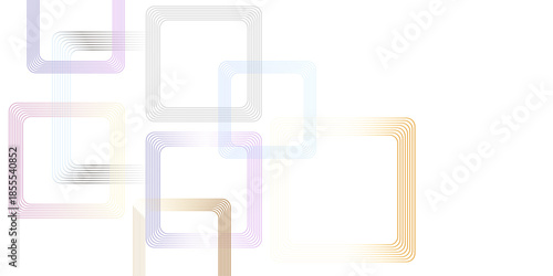 Abstract colorful rounded rectangles design on white background with overlapping lines
