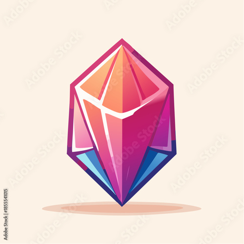 Stylized illustration of a vibrant, multi-faceted crystal with a gradient color scheme, set against a light background.