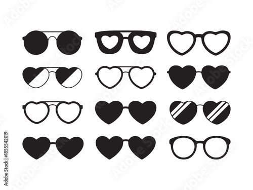 Twelve Black and White Styles of Heart Shaped and Round Glasses heart shaped glasses
