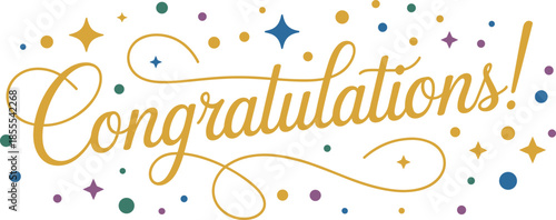 Colorful Congratulations Text with Stars and Dots gold