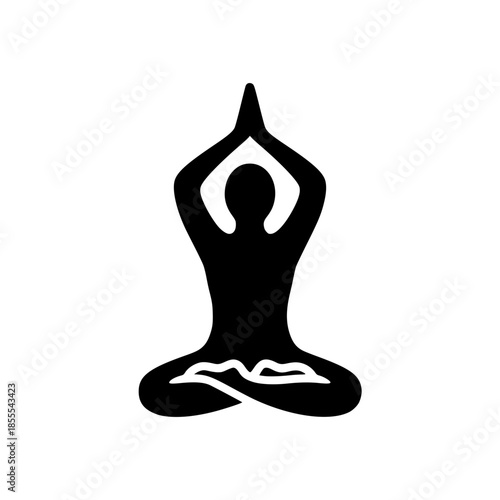Black Silhouette Yoga Meditation Logo with Hands Raised Above Head