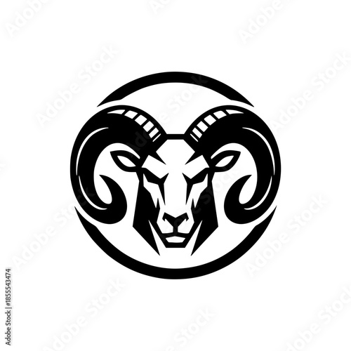 Ram head logo with curved horns mascot style black vector
