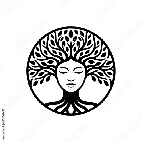 Circular Tree of Life woman face logo