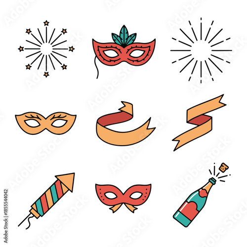 party celebration new year celebrate 2026 vector diverse signs cheer excitement gathering giving sparkle occasion set icons