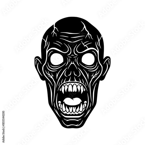 Angry Zombie Head Vector Illustration with Open Mouth and Sharp Teeth