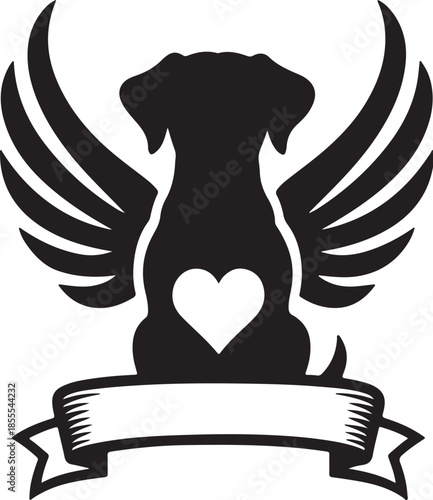 Memorial Dog Silhouette with Wings and Heart