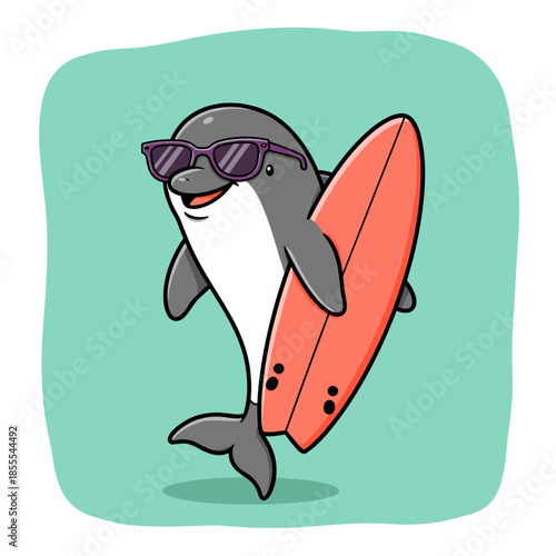 Cartoon shark and dolphin playing with a ball in the ocean