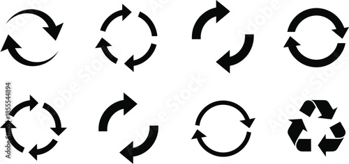 Set of Recycling Arrows and Circular Motion Vector Icons for Sustainable Design