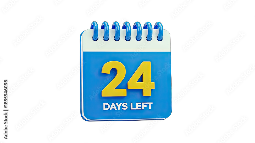 Fototapeta premium 3D 24 Days Left Calendar Icon on transparent background