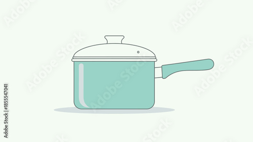 Illustration of a light blue cooking pot with lid and handle.