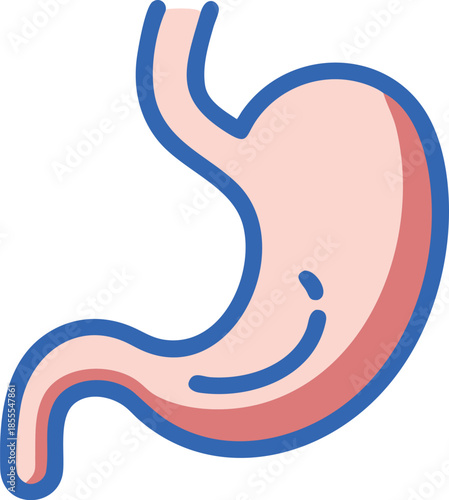 A vector blue line icon of a human stomach.