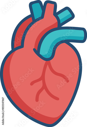 A vector icon of a human heart with a blue line
