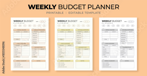 Minimal Weekly Budget Planner Template for Income, Savings, and Expense Tracking