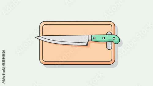 Illustration of a knife on a cutting board on a white background.