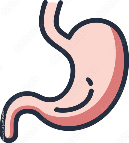 A vector black line icon of a human stomach.