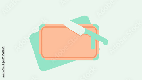 Minimalist illustration of a cutting board and knife for food preparation.