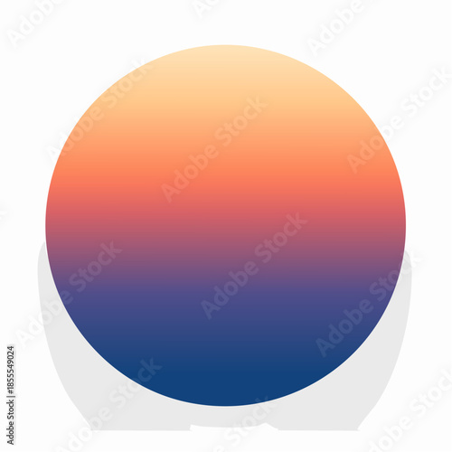 Gradient circle with warm orange and cool blue tones, casting a soft shadow on a white background.